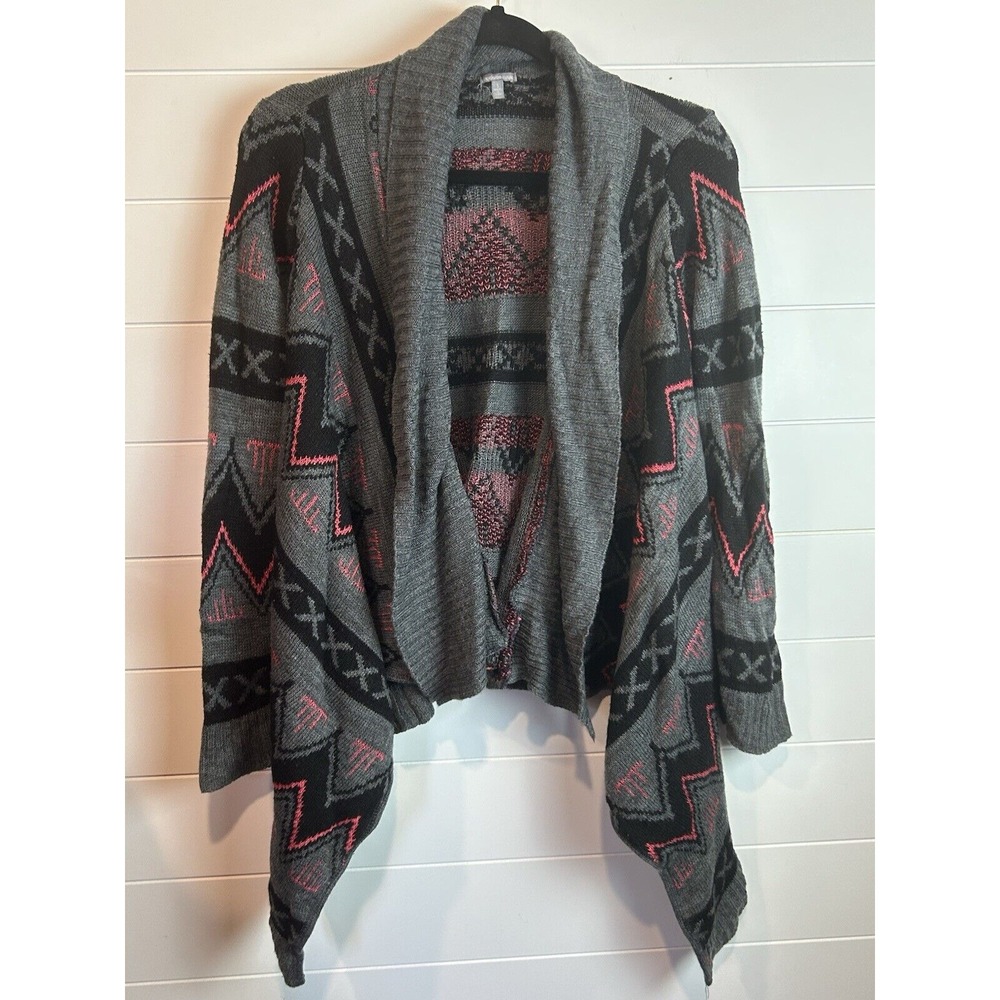 Charlotte Russe Womens‎ Gray Tribal Aztec Open Front Cardigan Sweater Small Pink